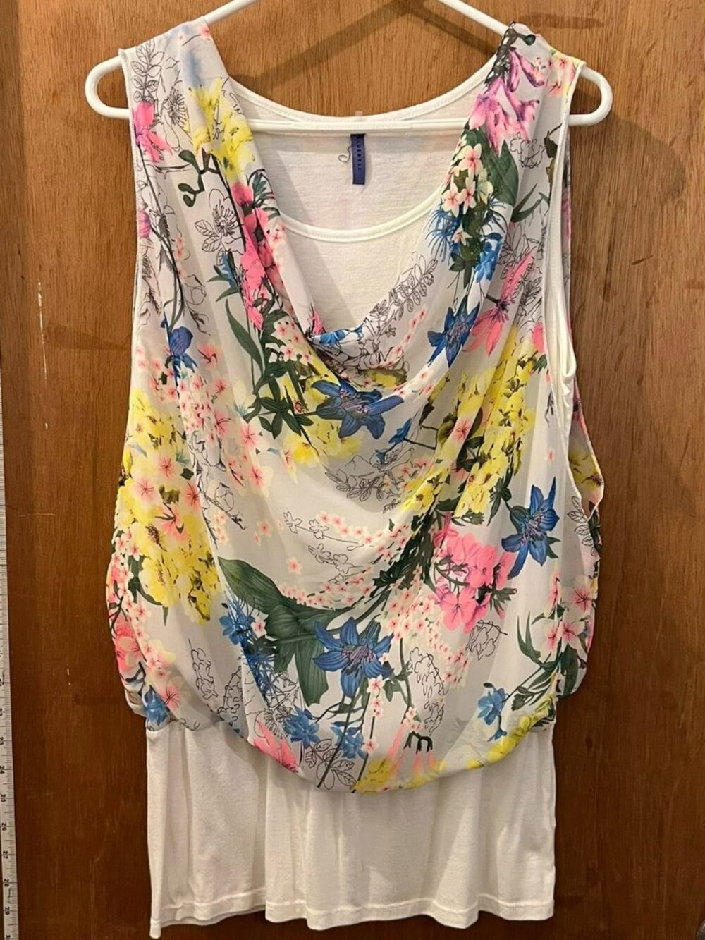 Size 3X - Bluebell - White and Floral Sleeveless Pullover Blouse